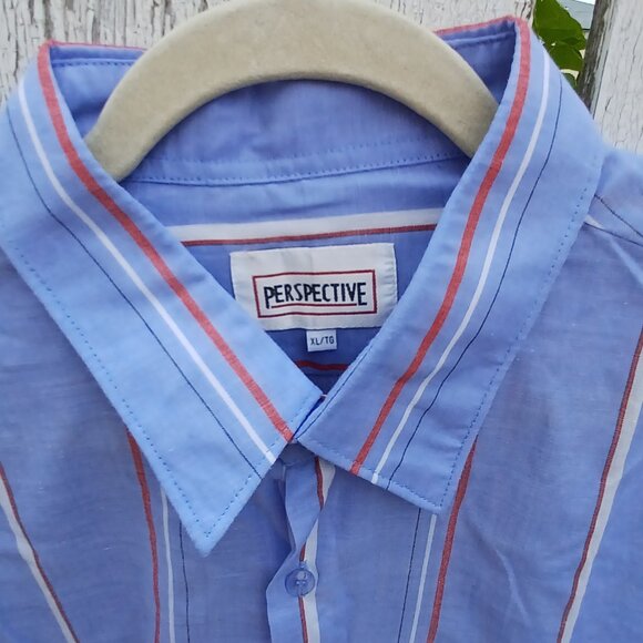 Vintage Perspective Blue Striped Button Down Shirt - Picture 3 of 4
